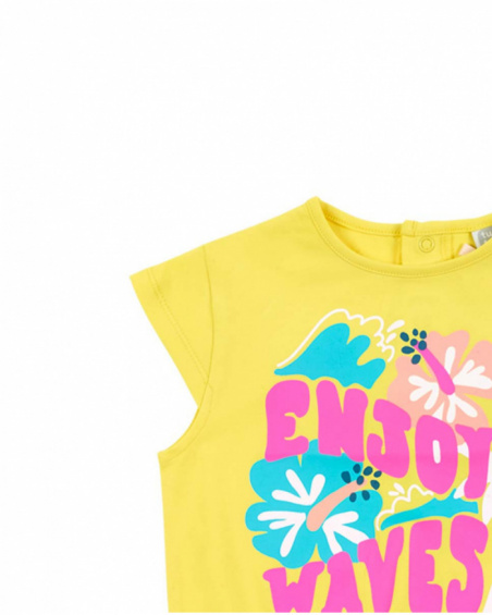 T-shirt fille jaune en maille avec inscription Collection