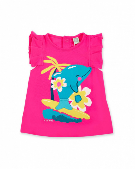 T-shirt fille fuchsia en maille à volants Collection Laguna T-shirt fille fuchsia en maille à volants Collection Laguna