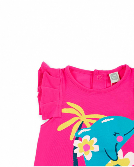 T-shirt fille fuchsia en maille à volants Collection Laguna