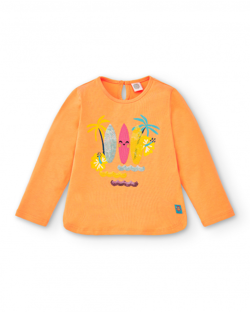 T-shirt long en maille orange fille Collection Laguna Beach