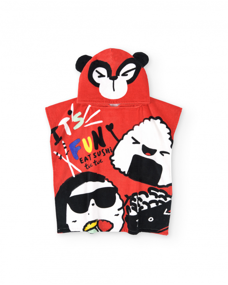 Serviette poncho rouge enfant Collection Hey Sushi