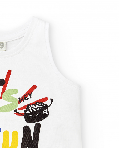 T-shirt garçon blanc en maille sans manches Collection Hey Sushi