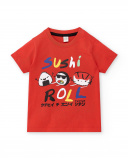 T-shirt garçon en maille rouge Collection Hey Sushi T-shirt garçon en maille rouge Collection Hey Sushi
