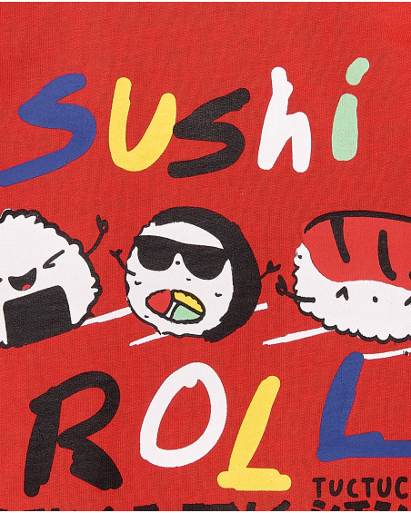 T-shirt garçon en maille rouge Collection Hey Sushi T-shirt garçon en maille rouge Collection Hey Sushi