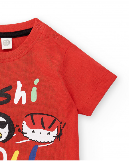 T-shirt garçon en maille rouge Collection Hey Sushi T-shirt garçon en maille rouge Collection Hey Sushi