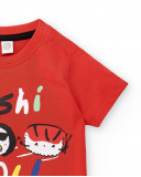 T-shirt garçon en maille rouge Collection Hey Sushi T-shirt garçon en maille rouge Collection Hey Sushi