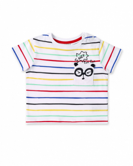 T-shirt garçon rayé blanc en maille Collection Hey Sushi
