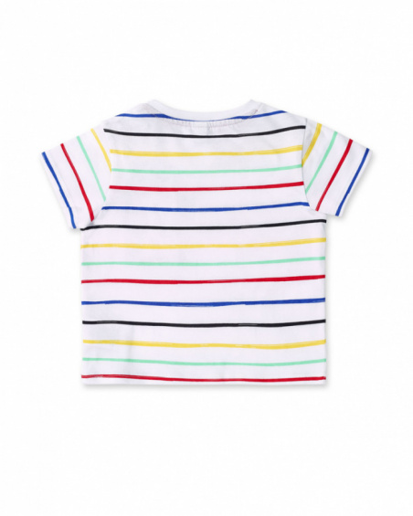 T-shirt garçon rayé blanc en maille Collection Hey Sushi