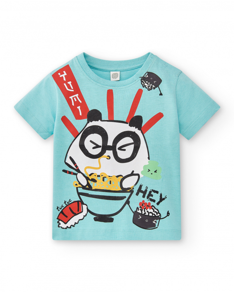 T-shirt garçon bleu en maille Collection Hey Sushi