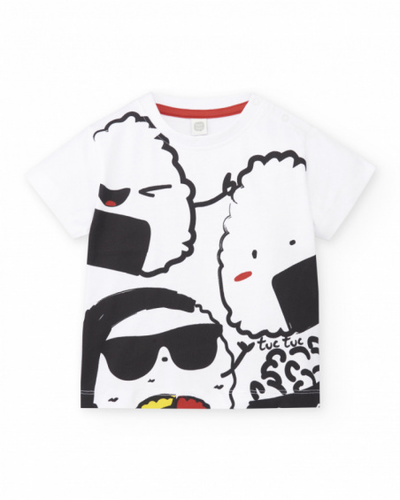 T-shirt garçon en maille blanc Collection Hey Sushi