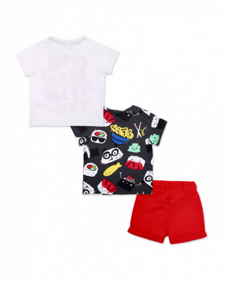 Ensemble tricot garçon blanc gris rouge Collection Hey Sushi