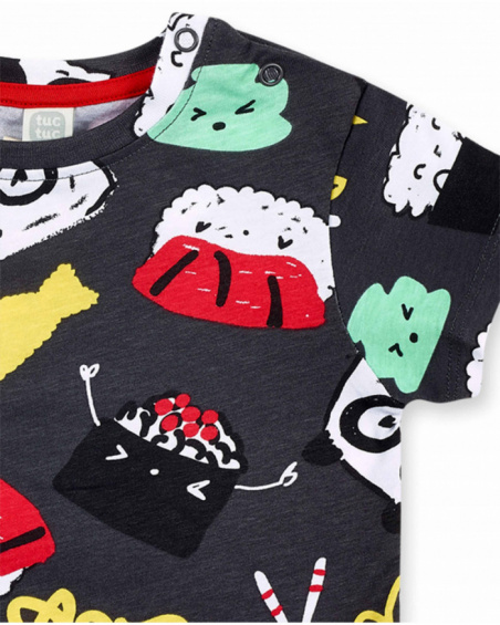 Ensemble tricot garçon blanc gris rouge Collection Hey Sushi