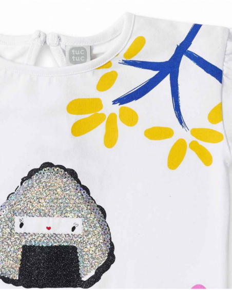 T-shirt fille blanc en maille à sequins Collection Hey Sushi