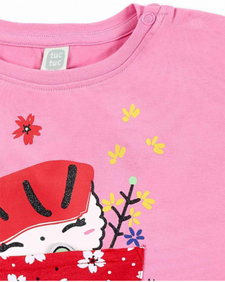 T-shirt fille en maille rose Collection Hey Sushi