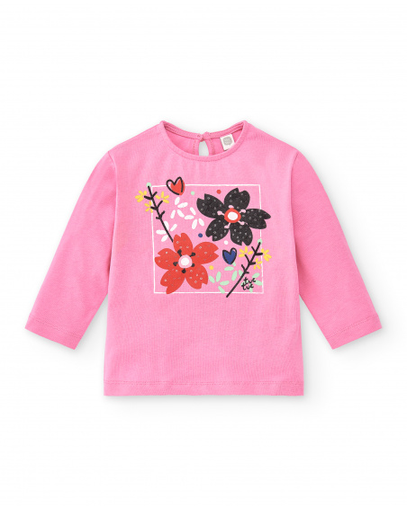 T-shirt long en maille rose pour fille Collection Hey Sushi