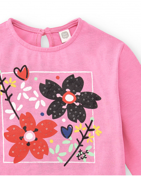 T-shirt long en maille rose pour fille Collection Hey Sushi