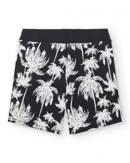 Bermuda garçon en maille noir palmiers Collection Tenerife Surf