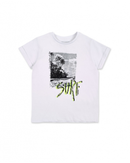 T-shirt garçon en maille blanc Collection Tenerife Surf