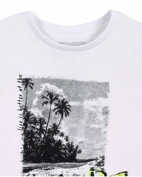 T-shirt garçon en maille blanc Collection Tenerife Surf