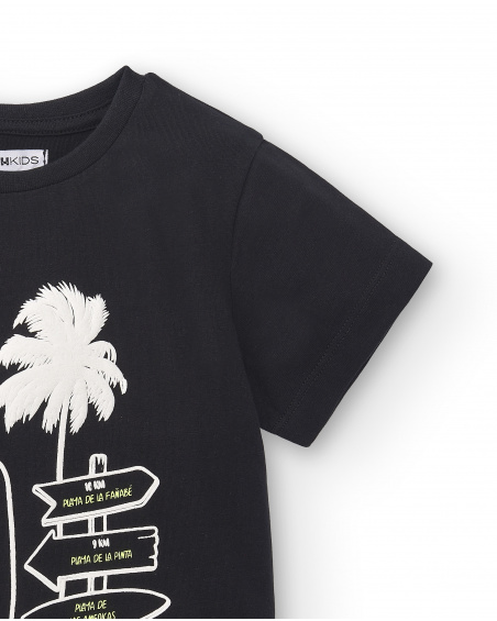 T-shirt garçon en maille noir Collection Tenerife Surf
