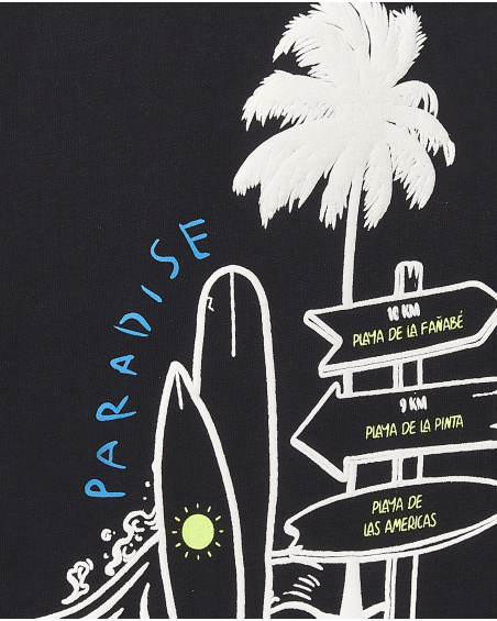 T-shirt garçon en maille noir Collection Tenerife Surf