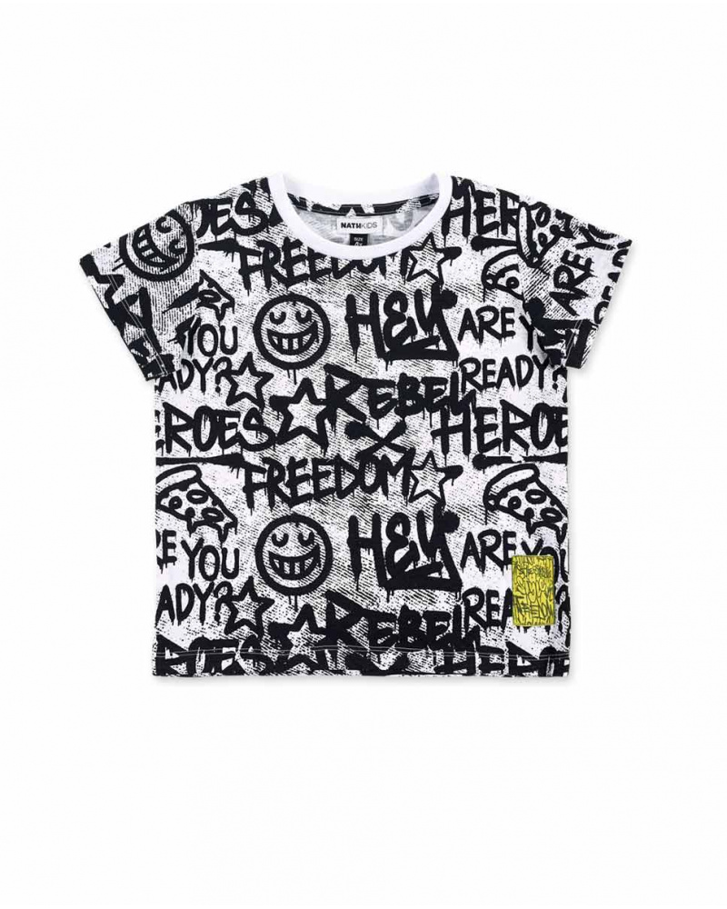 T-shirt tricot blanc graffiti pour garçon Collection Urban