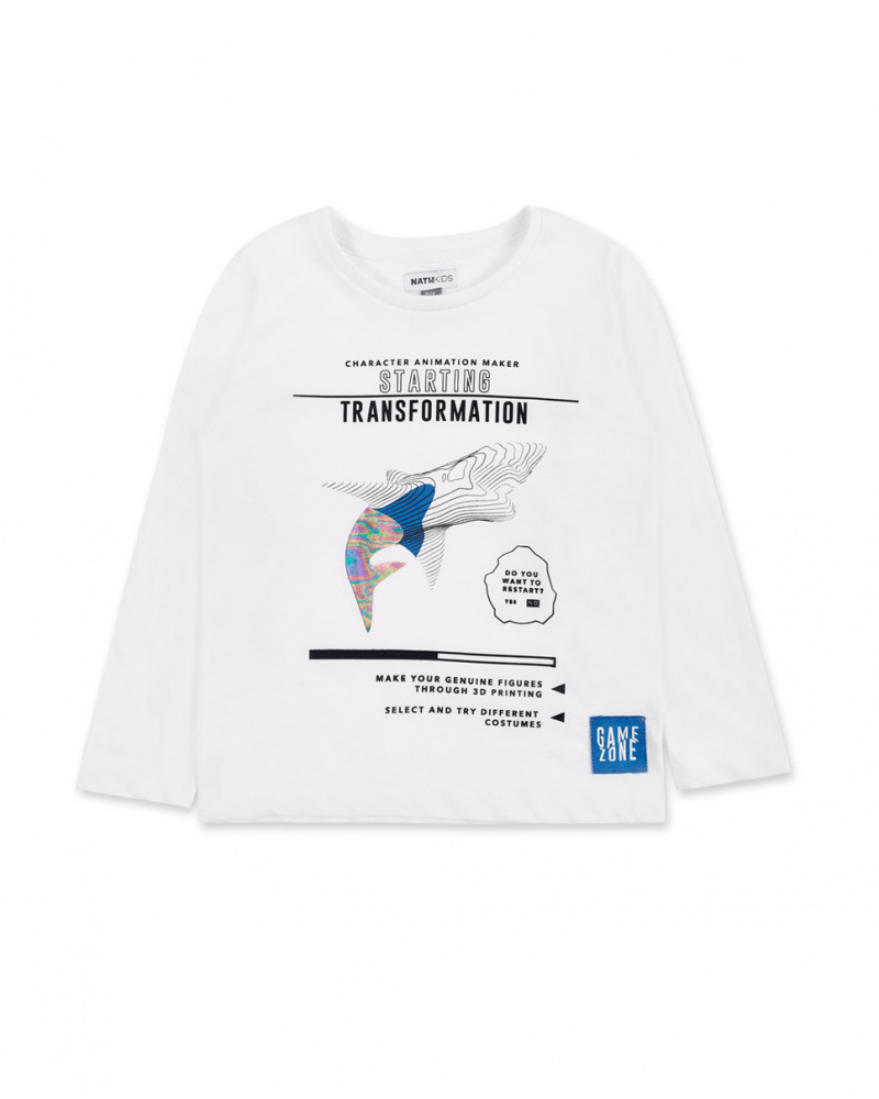 T-shirt long en maille blanc garçon Collection Game Mode