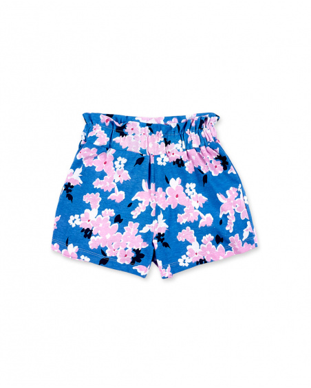 Short fille bleu en maille fleurie Collection Carnet De Voyage