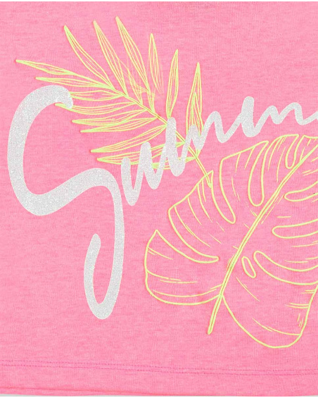 T-shirt fille en maille rose Collection Neon Jungle