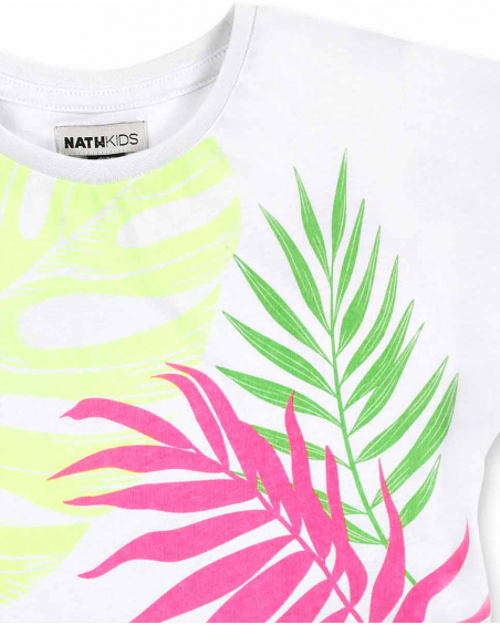 T-shirt fille en maille blanc Collection Neon Jungle