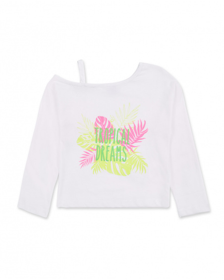 T-shirt long en maille blanc fille Collection Neon Jungle