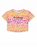 T-shirt fille blanc en maille imprimé animalier Collection T-shirt fille blanc en maille imprimé animalier Collection