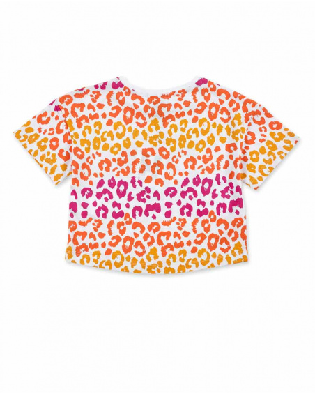 T-shirt fille blanc en maille imprimé animalier Collection