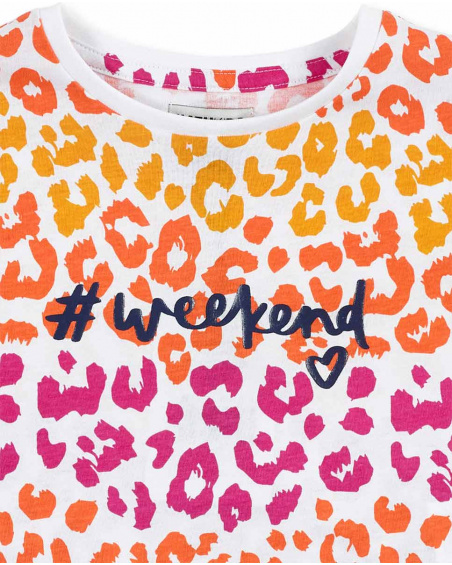 T-shirt fille blanc en maille imprimé animalier Collection