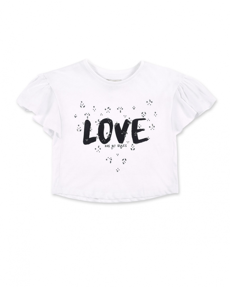 T-shirt fille blanc en maille à volants Collection Ultimate