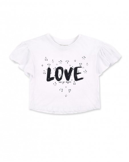 T-shirt fille blanc en maille à volants Collection Ultimate