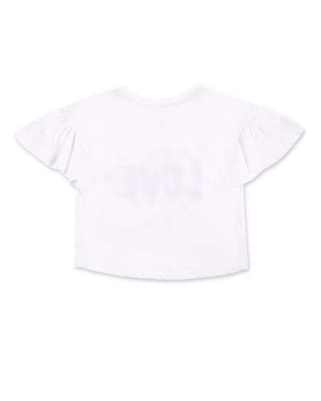 T-shirt fille blanc en maille à volants Collection Ultimate