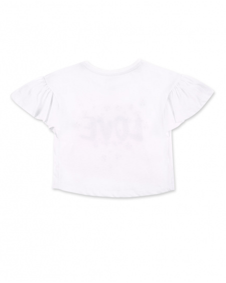 T-shirt fille blanc en maille à volants Collection Ultimate