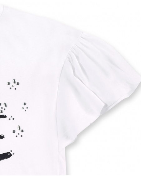 T-shirt fille blanc en maille à volants Collection Ultimate