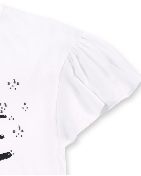 T-shirt fille blanc en maille à volants Collection Ultimate
