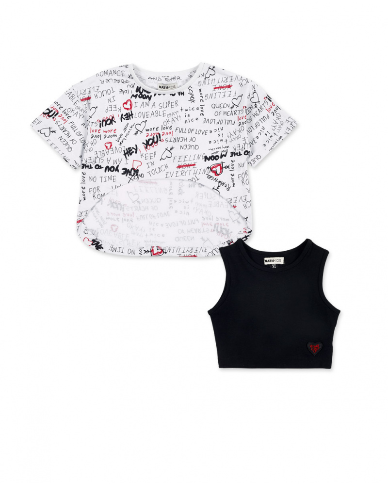 T-shirt fille blanc noir double maille Collection Ultimate City