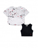 T-shirt fille blanc noir double maille Collection Ultimate City