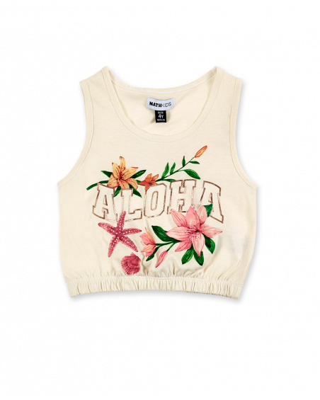T-shirt fille en maille beige Collection Island Life