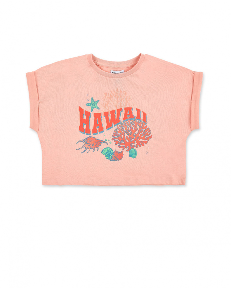 T-shirt fille en maille rose Collection Island Life
