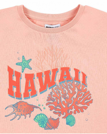 T-shirt fille en maille rose Collection Island Life