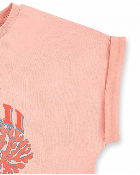 T-shirt fille en maille rose Collection Island Life