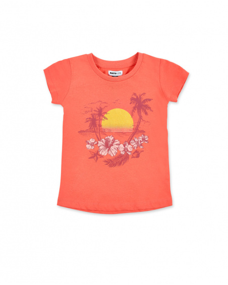 T-shirt fille orange en maille Collection Island Life