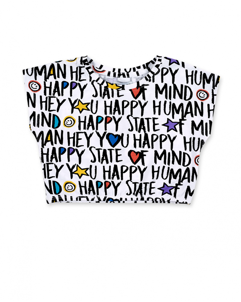 T-shirt court en maille blanc fille Collection Summer Vibes