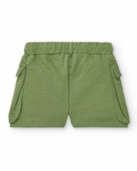 Shorts de niño en color verde con bolsillos y estampado musical