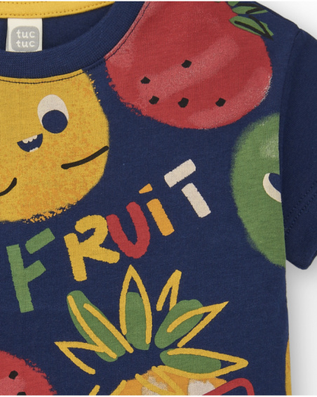 Camiseta de niño en azul marino con estampado de frutas